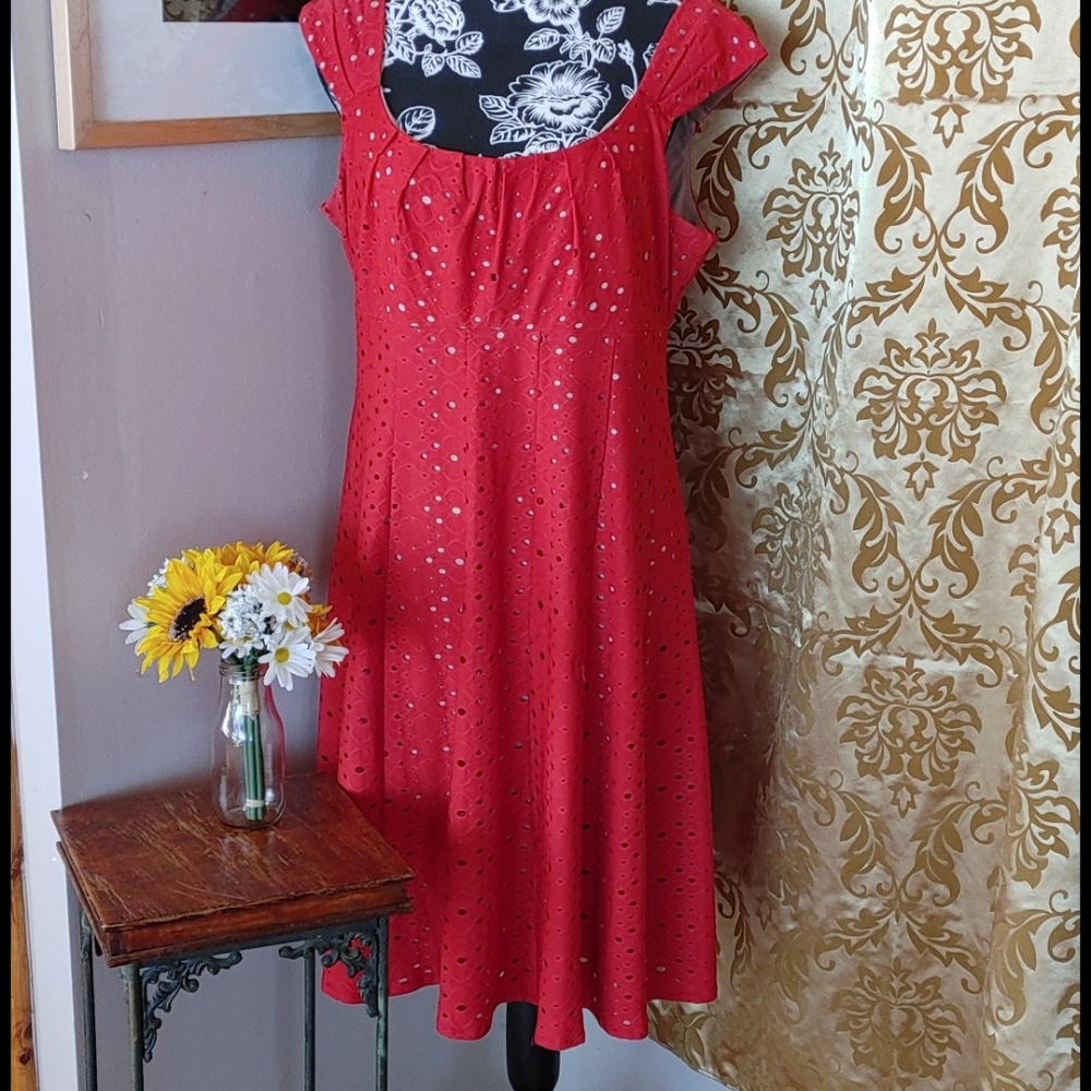 Dress Barn Red Eyelet Lace Lined Tank Dress